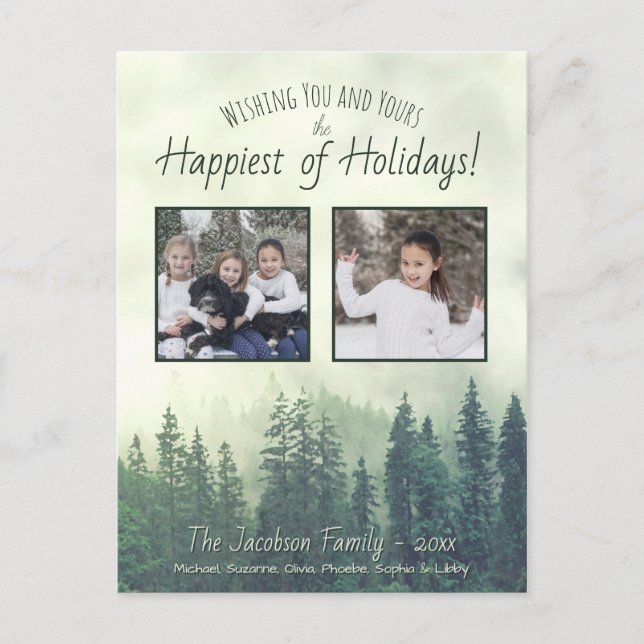 Rustic Pines Happiest of Holidays 2 Photo Holiday Postcard (Front)