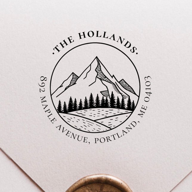 Rustic Pines & Peaks Round Return Address  Self-inking Stamp (Creator Uploaded)