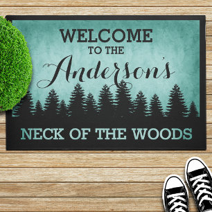 Rustic Pines Personalized (aqua) Welcome Doormat