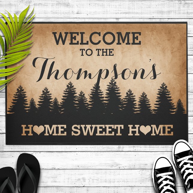 Rustic Pines Personalized (brown) Welcome Doormat (Creator Uploaded)