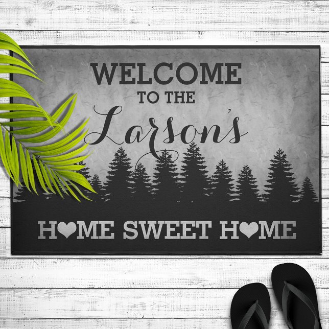 Rustic Pines Personalized (gray) Welcome Doormat (Creator Uploaded)