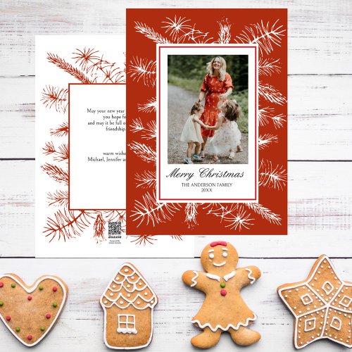 Rustic Pines Red Frame Elegant Photo Christmas Holiday Card