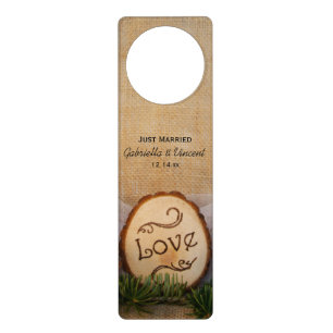Rustic Pines Woodland Just Married Wedding Door Hanger
