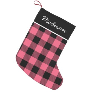 Rustic Pink And Black Buffalo Check Monogram Small Christmas Stocking by cardeddesigns at Zazzle