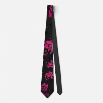 Rustic Pink And Black Stem Roses Pattern Tie by BlackStrawberry_Co at Zazzle