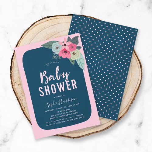 Rustic Pink and Blue Floral Baby Shower Invitation