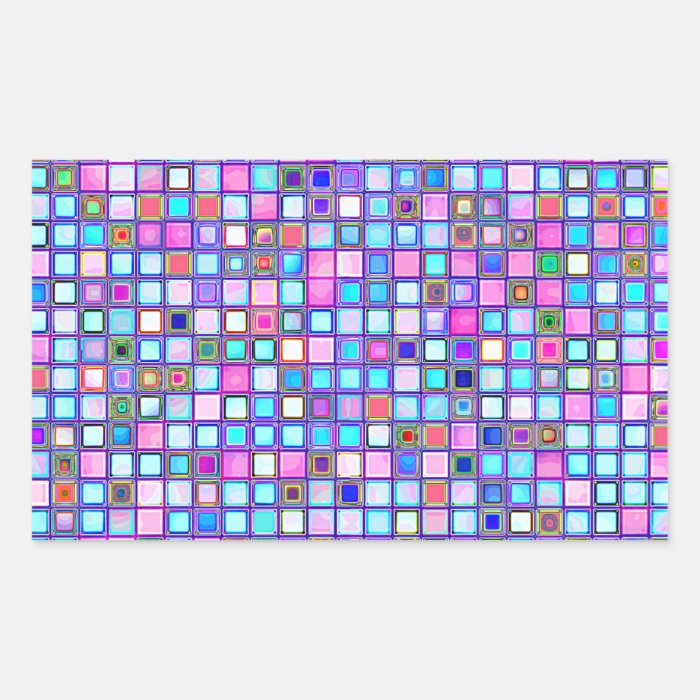 Rustic Pink And Blue Mosaic 'Clay' Tiles Pattern Rectangle Sticker