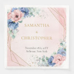 Rustic Pink and Dusty Blue Floral gold frame Paper Dinner Napkins