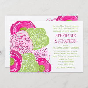 Rustic Pink and Green Rose Wedding Invite
