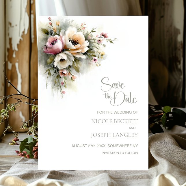 Rustic Pink and OrangeFloral Wedding Save the Date (Creator Uploaded)