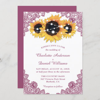 Rustic Pink and Sunflower Wedding Invitation