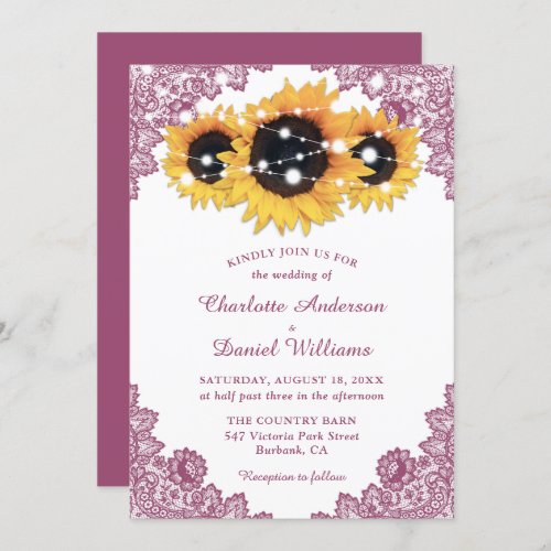 Rustic Pink and Sunflower Wedding Invitation