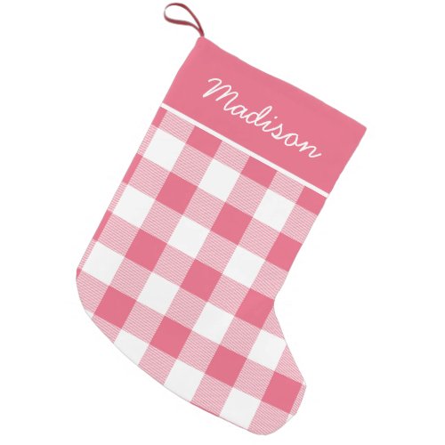 Rustic Pink and White Buffalo Check Monogram Small Christmas Stocking