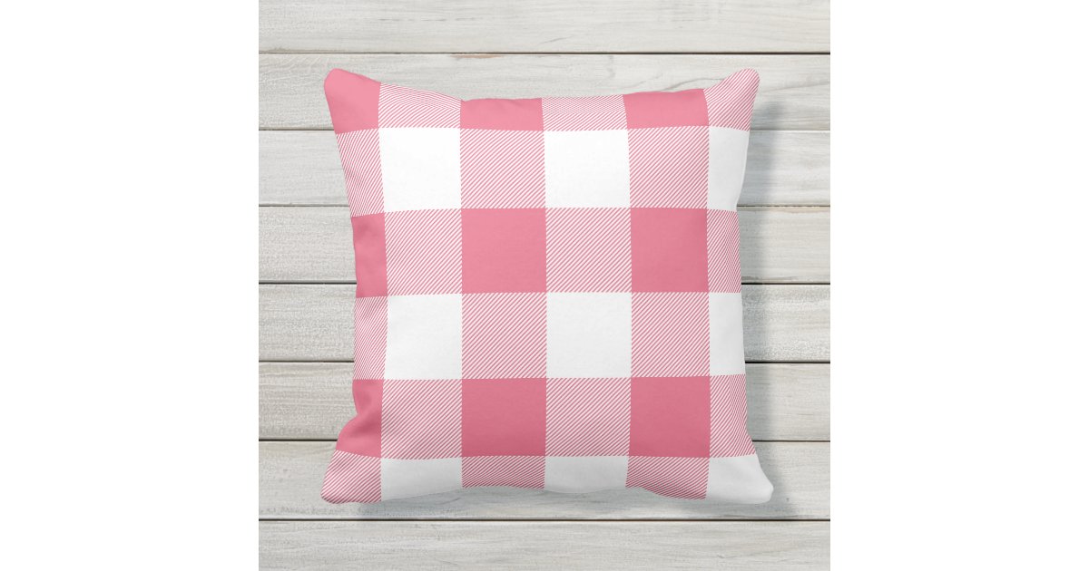 Rustic Pink and White Buffalo Check Plaid Outdoor Pillow