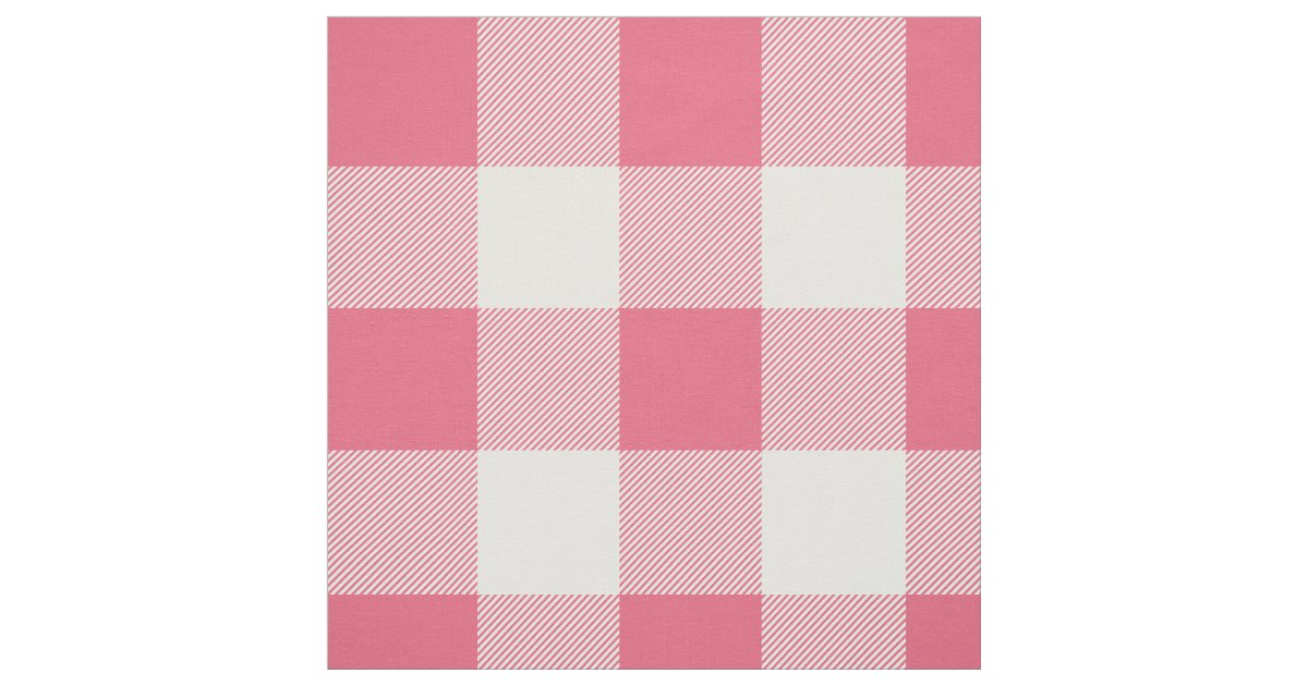 Rustic Pink and White Buffalo Plaid Fabric | Zazzle