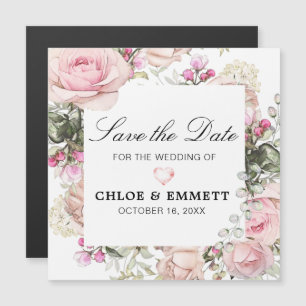 Rustic Pink and White Floral Save the Date Magnetic Invitation
