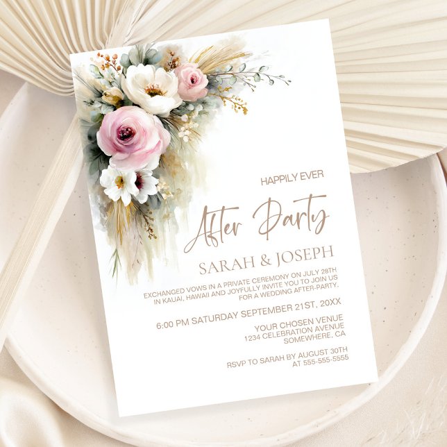 Rustic Pink and White Floral Wedding After Party Invitation (Creator Uploaded)