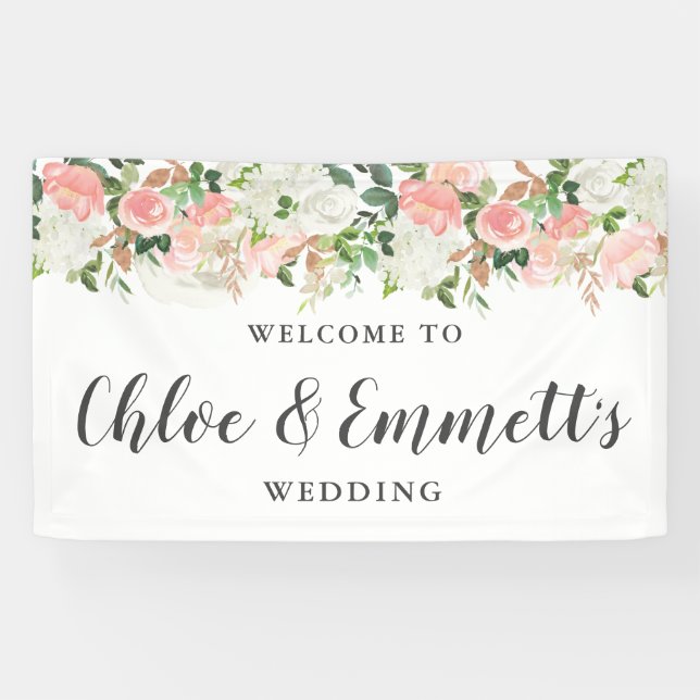 Rustic Pink and White Floral Wedding Banner (Horizontal)