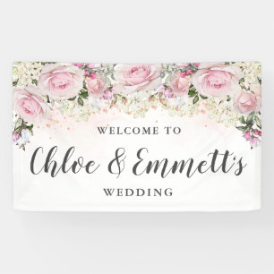 Rustic Pink and White Floral Wedding Banner