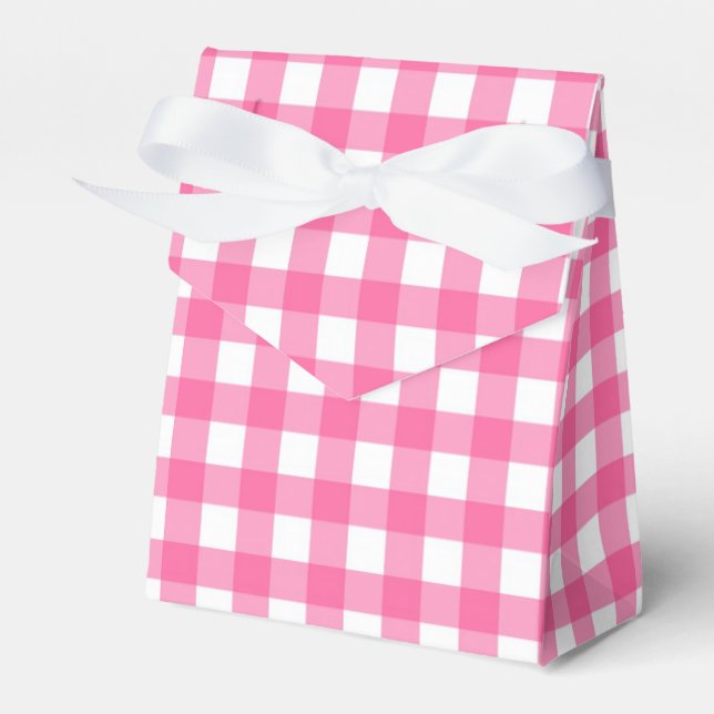Rustic Pink And White Plaid Gingham Wedding Party Favor Boxes (Front Side)