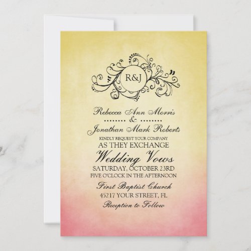 Rustic Pink and Yellow Bohemian Wedding Invitation