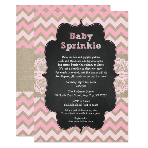 Rustic Pink Baby Sprinkle Invite, Girl Baby Shower Invitation