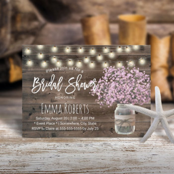 Rustic Pink Baby's Breath Floral Jar Bridal Shower Invitation by myinvitation at Zazzle