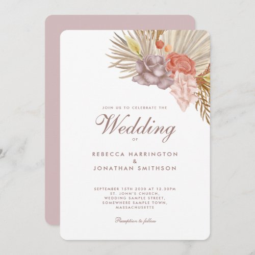 Rustic Pink Beige Gold Floral Wedding Invitation