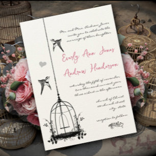 Rustic Pink Birdcage Rose Quartz Wedding Invitation