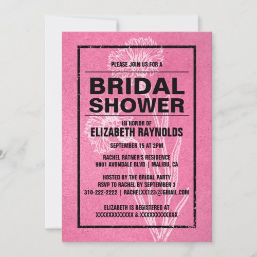 Rustic Pink &amp; Black Bridal Shower Invitations