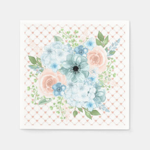 Rustic Pink Blue Floral Polka Dot Napkins