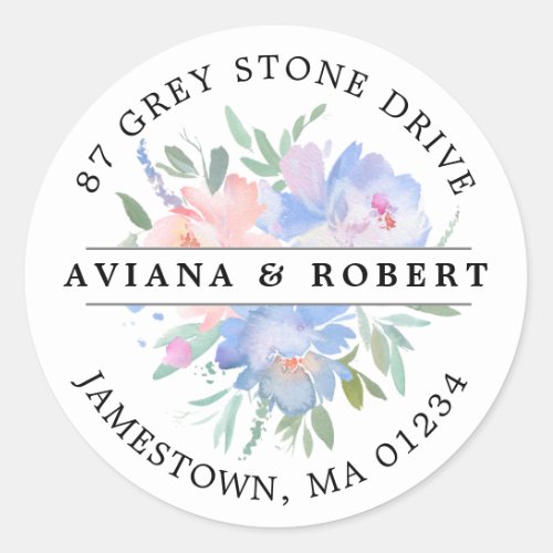 Rustic Pink Blue Floral Return Address Label