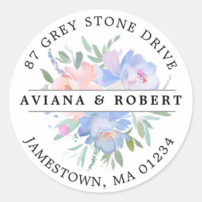 Rustic Pink Blue Floral Return Address Label (Front)