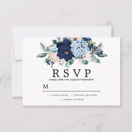 Rustic Pink Blue Floral Wedding RSVP Card