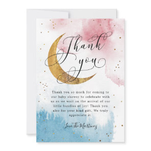 Rustic Pink Blue Gold Moon Stars Baby Shower  Thank You Card