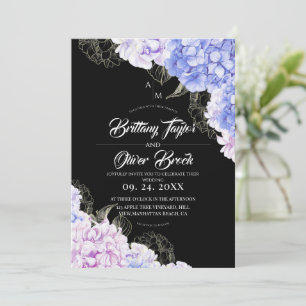 Rustic Pink & Blue Hydrangea Dark Wedding  Invitation