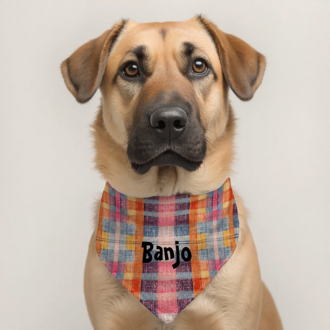 Rustic Pink Blue Orange Plaid Pet Bandana Collar (Dog 2)