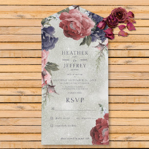 Rustic Pink & Blue Peonies Sage Green No Dinner All In One Invitation