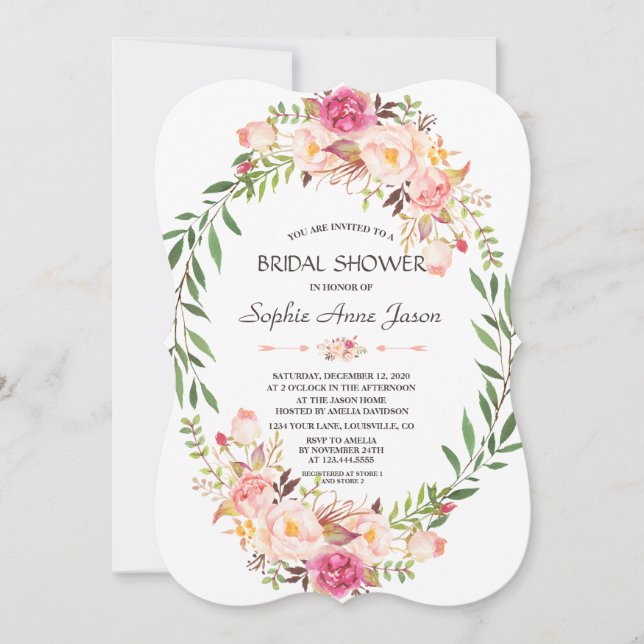 Rustic Pink Blush Floral Bloom Bridal Shower Invitation (Front)