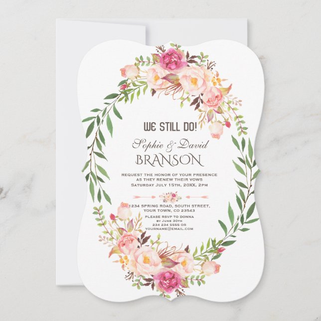 Rustic Pink Blush Floral Bloom WE STILL DO Invitation (Front)