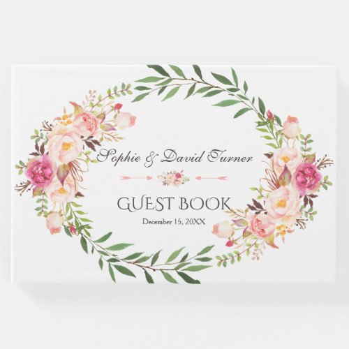 Rustic Pink Blush Floral Bloom Wedding Details Guest Book