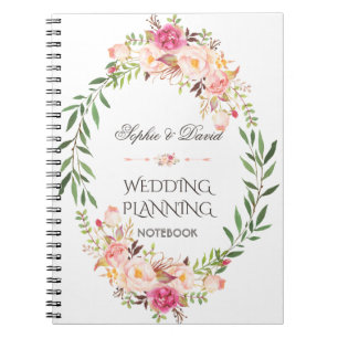 Rustic Pink Blush Floral Bloom Wedding Planner Notebook