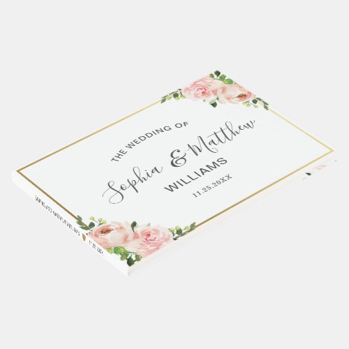 Rustic Pink Blush Floral Roses Greenery Wedding Guest Book