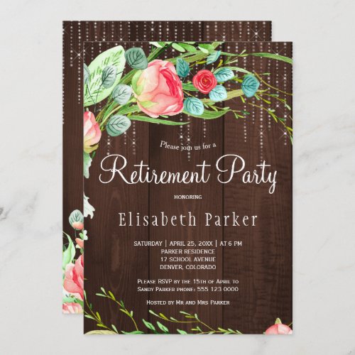 Rustic pink blush garden roses retirement party invitation