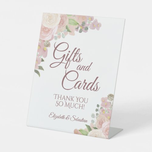 Rustic Pink Boho Chic Floral Gifts  Cards Wedding Pedestal Sign
