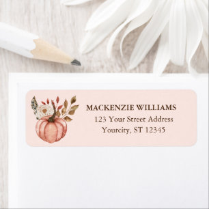 Rustic Pink Boho Floral Pumpkin Return Address Label