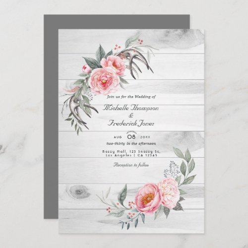 Rustic Pink Boho Floral QR Code RSVP Wedding Invitation