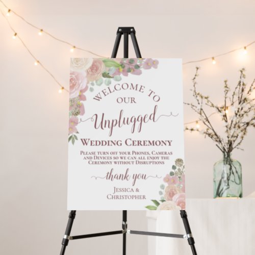 Rustic Pink Boho Floral Unplugged Wedding Ceremony Foam Board