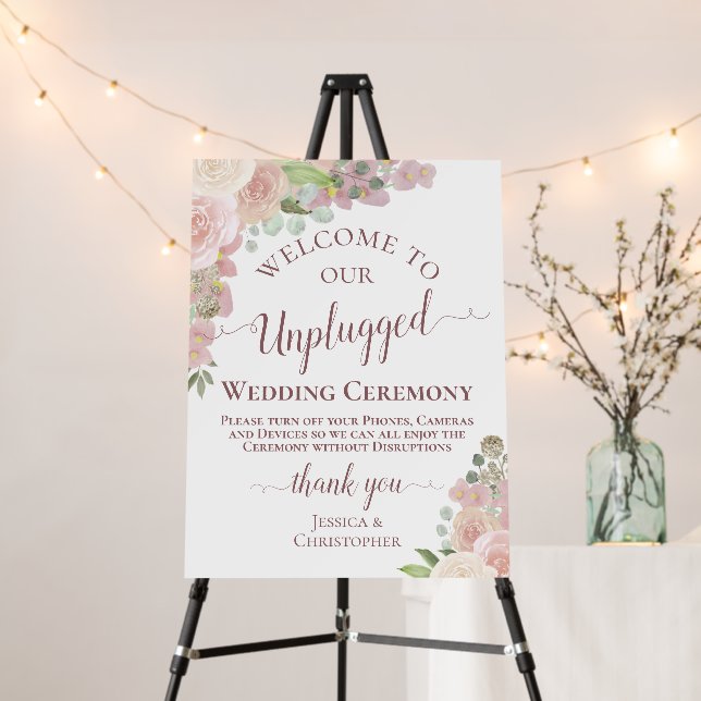 Rustic Pink Boho Floral Unplugged Wedding Ceremony Foam Board (In Situ (Stand))