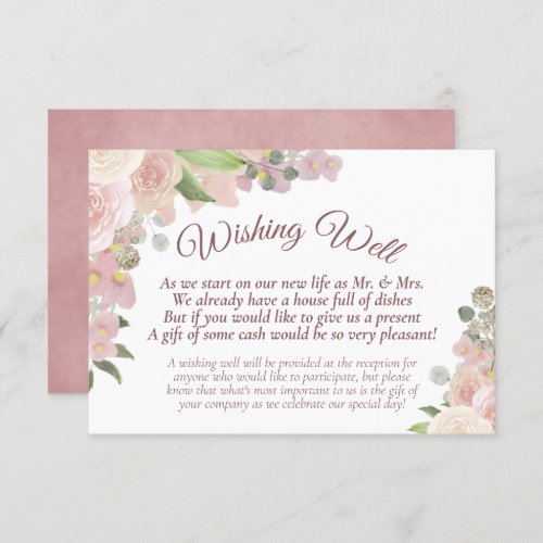 Rustic Pink Boho Floral Wedding Wishing Well Enclosure Card